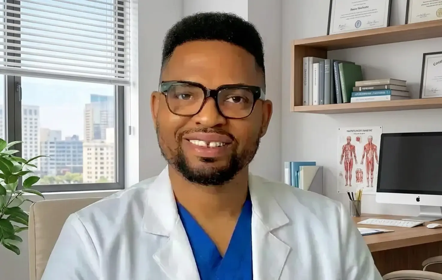 A man wearing glasses and a black shirt, looking directly at the camera with a neutral expression.