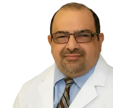 Dr. Krishna Kumar, MD, a medical professional, is depicted in a professional setting, wearing a white coat and stethoscope.